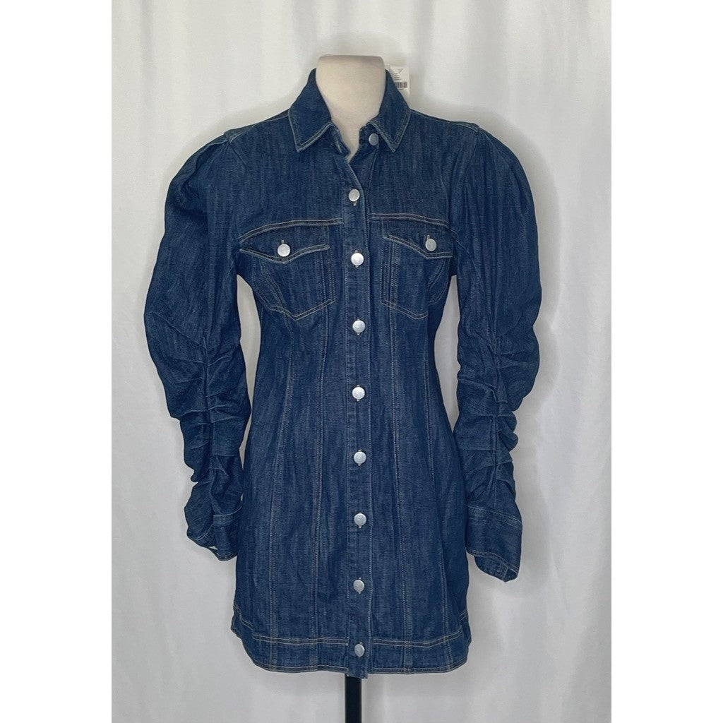 NWT! Anthropologie PILCRO Long-Sleeve Button-Front Seamed Denim Mini Dress Small