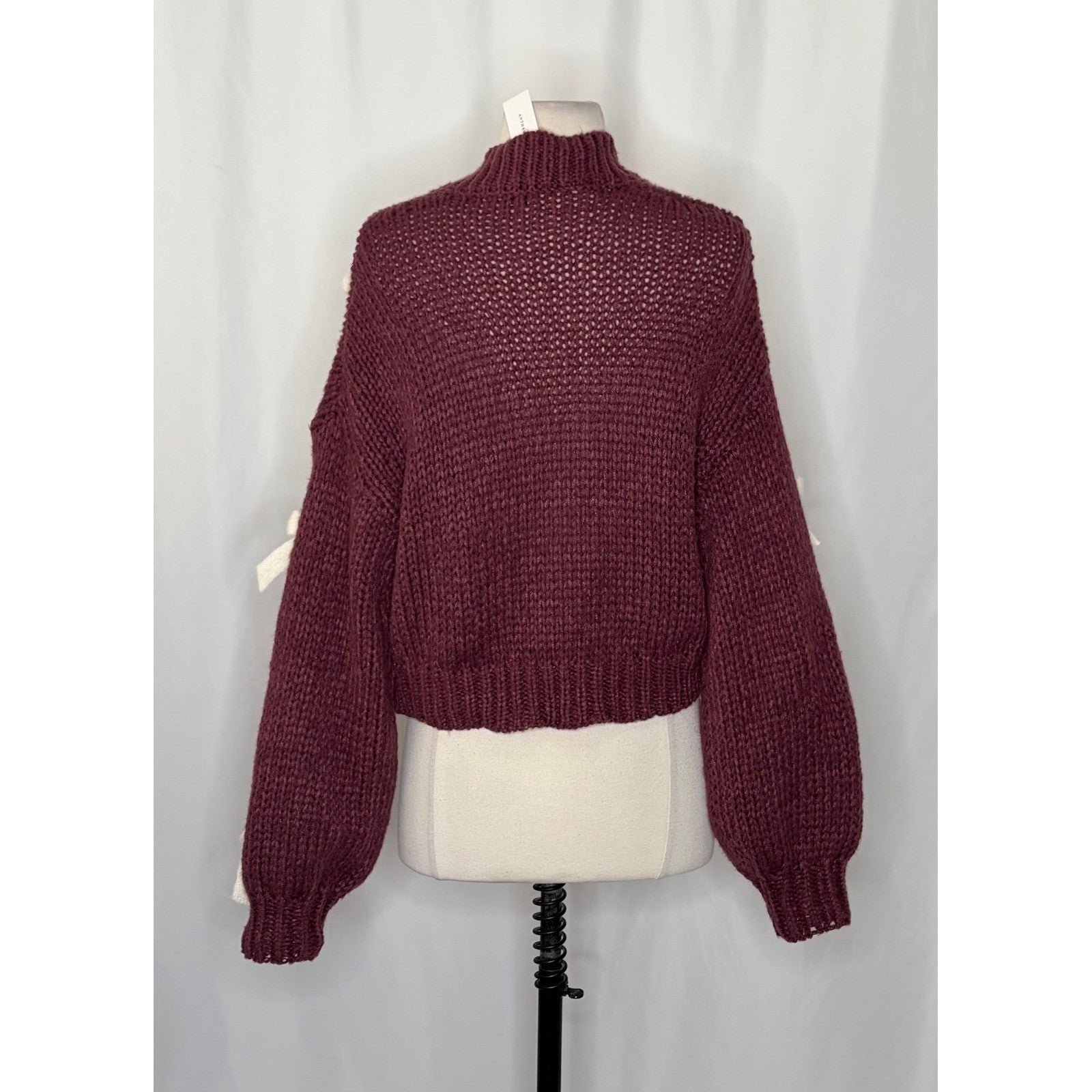 NWT!! Anthropologie MAEVE The Alicia 3D Bow Cropped Cardigan Dark Wine One Size