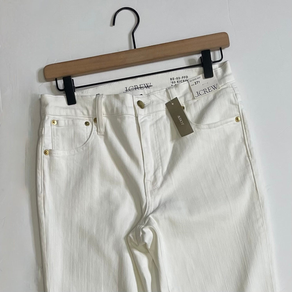 NWT!! J. CREW Mid Rise Kickout Jeans Denim White Stretch Solid Cropped 27 Tall