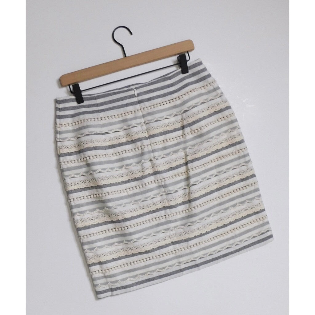 Anthropologie TABITHA Sailing Lace Pencil Skirt Striped Crochet Lace Scallops 6
