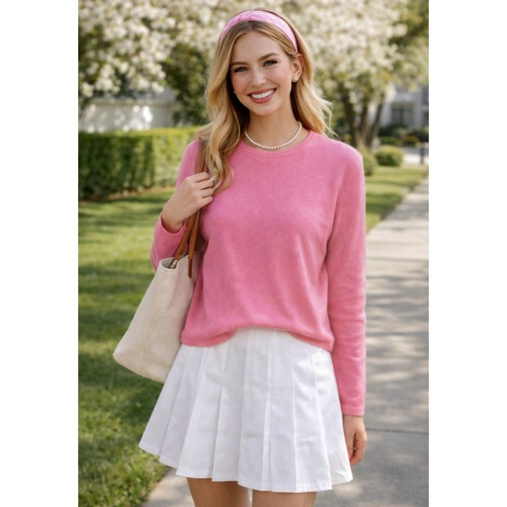 LANDS' END Pink Cashmere Pullover Sweater Solid Knitwear Preppy Barbie Large