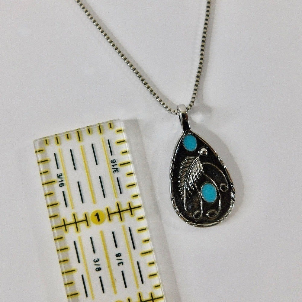 NEW Silver Turquoise Teardrop Pendant Necklace Western Southwestern Cowgirl