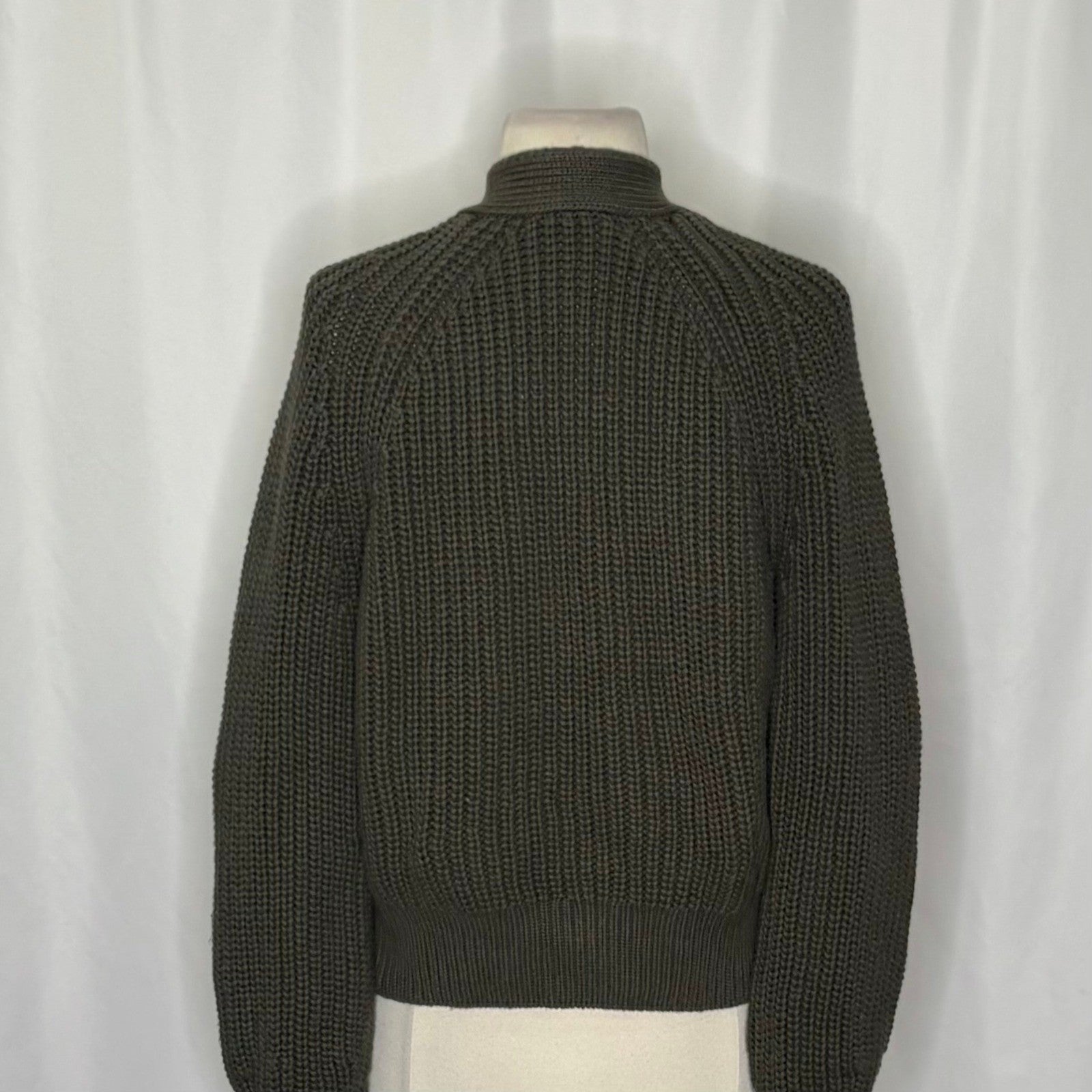EVERLANE The Texture Cotton Cardigan Sweater Raglan Kambaba Green Knitwear Small