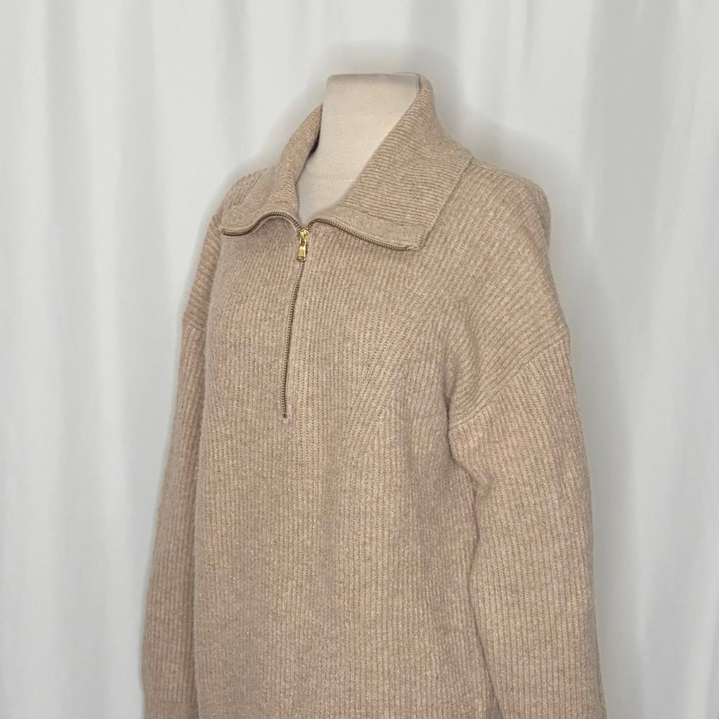 J. CREW Half Zip Stretch Sweater Merino Wool Alpaca Heathered Stone Knit Medium