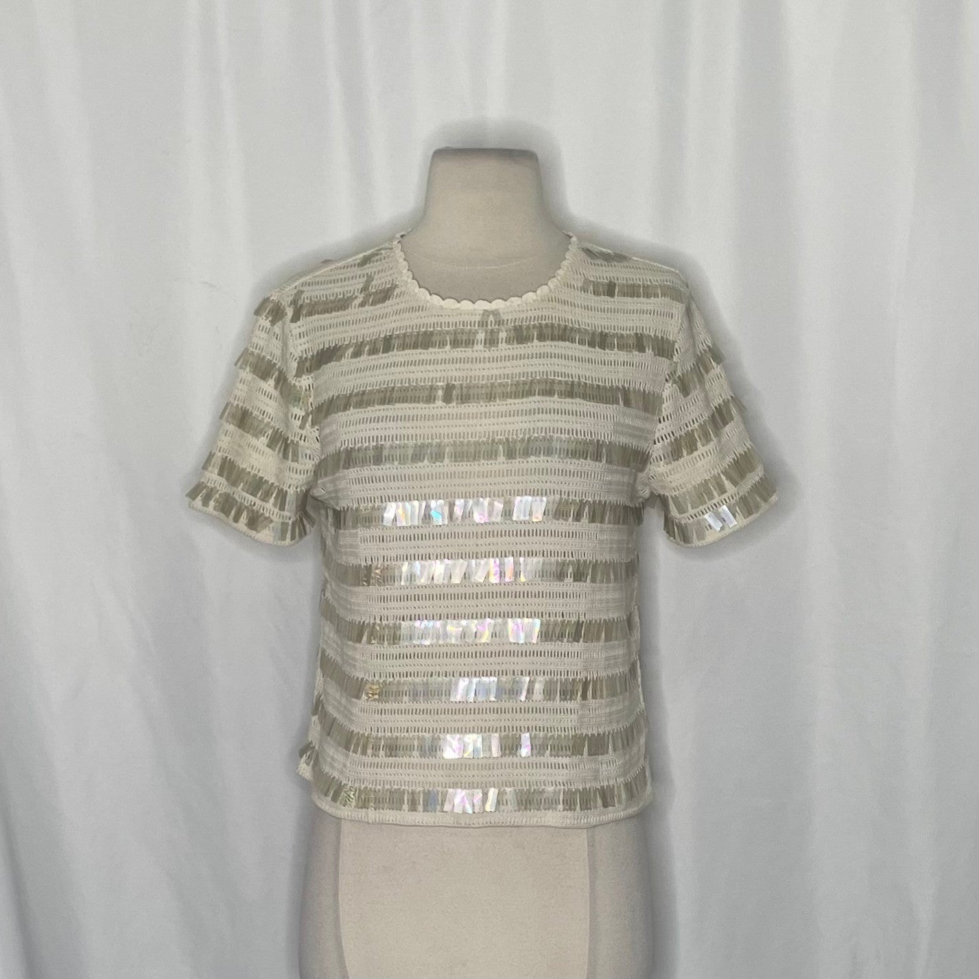 NWT!! J. CREW Crochet Shirt Shimmery Sequins Knit Party Glam Preppy X-Small