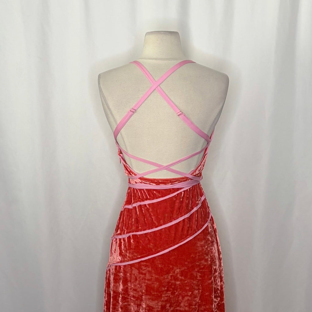 FREE PEOPLE Deia Velvet Midi Dress Pink Rose Strappy Dainty Romantic X-Small