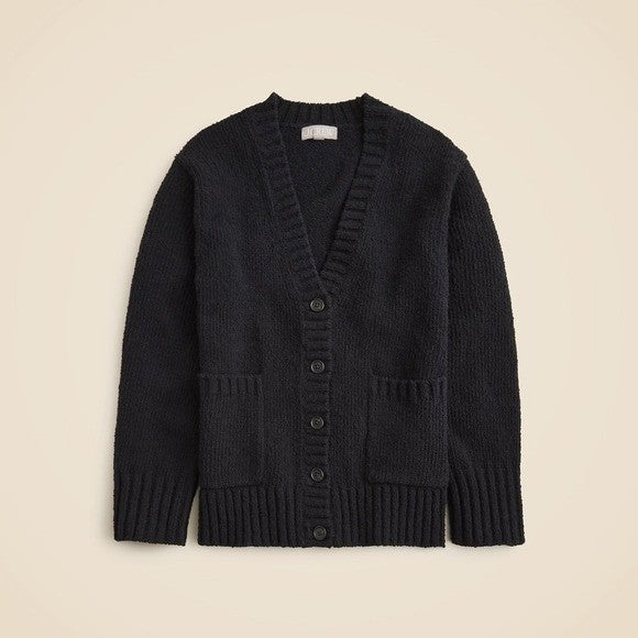 NWT!! J. CREW Marina V-Neck Cardigan Sweater Pockets Solid Black Preppy X-Small