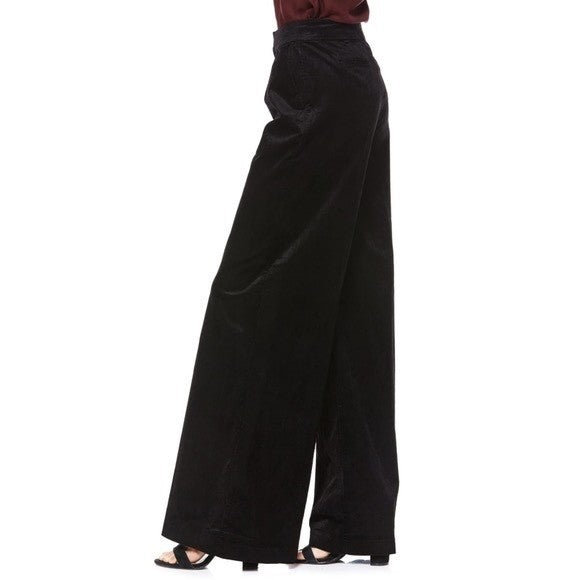 PAIGE Tinesha Corduroy Wide Leg High Rise Pants Solid Black Stretch Size 10