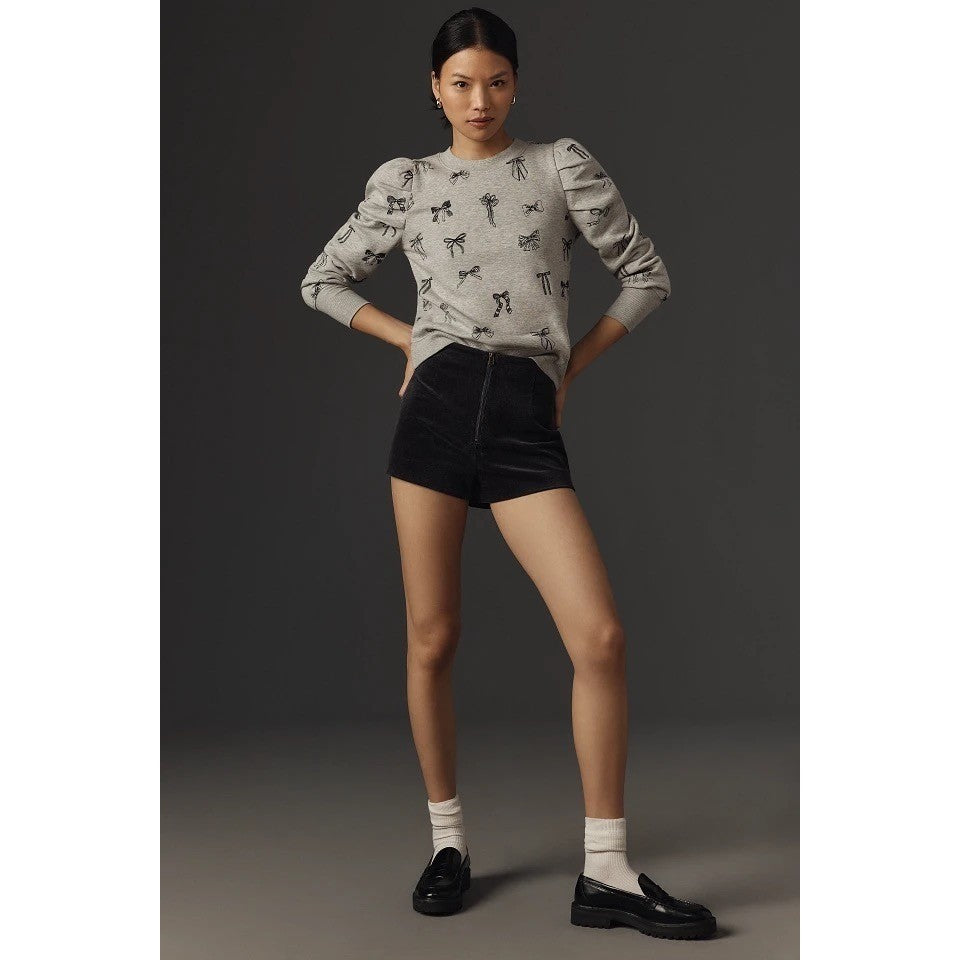 Anthropologie MAEVE Puff Sleeve Embroidered Bow Pattern Sweatshirt Top Small