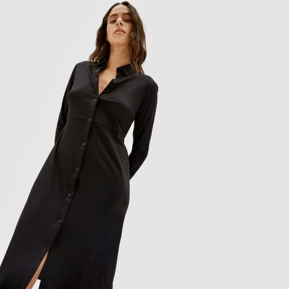EVERLANE The Luxe Cotton Shirtdress Solid Black Shirt Dress Minimalist Small