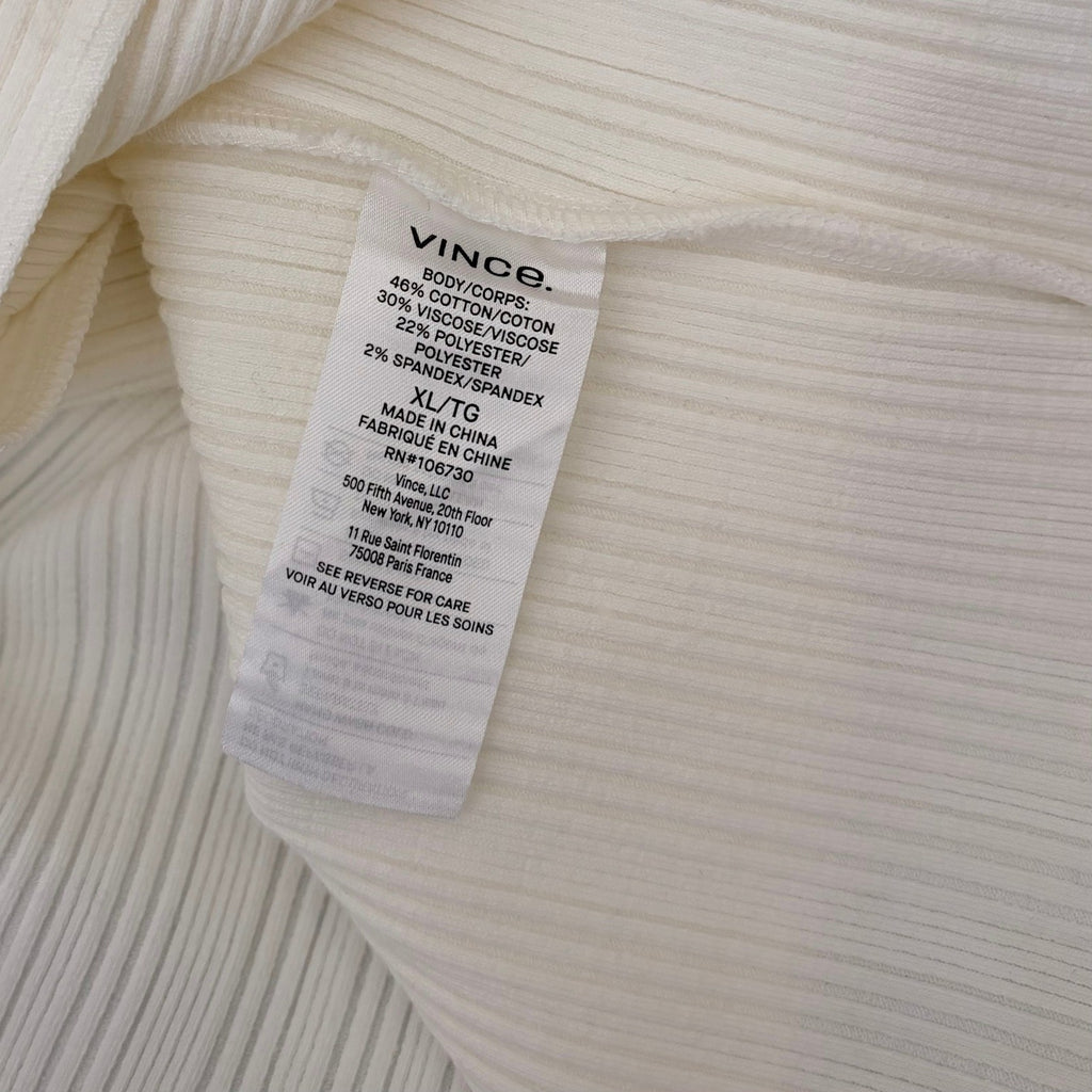 VINCE Pearl Button Cardigan Sweater Off White Ribbed Cropped V Neck X-Large