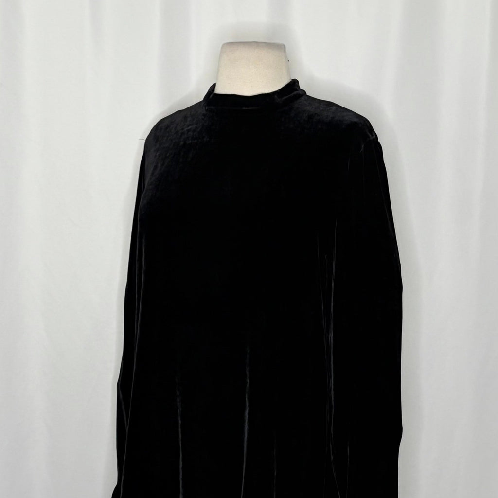 EILEEN FISHER Velvet Mock Neck Top Blouse Solid Black Tunic Pullover X-Small