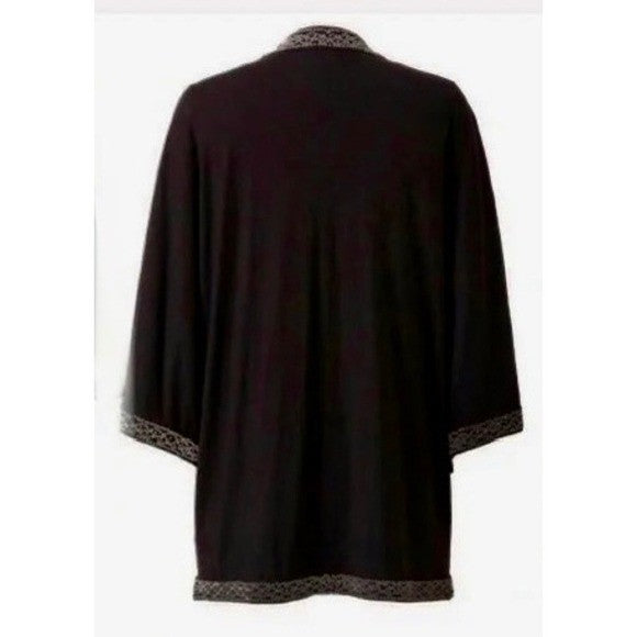 Anthropologie LEIFNOTES Twirled Trim Beaded Kimono Cardigan Sweater Black Small