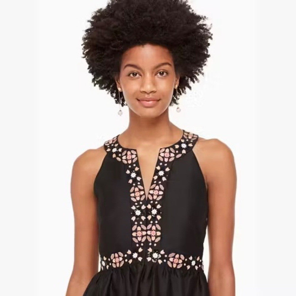 KATE SPADE Black Mosaic Embellished Embroidered Midi Dress Fit N' Flare Size 0
