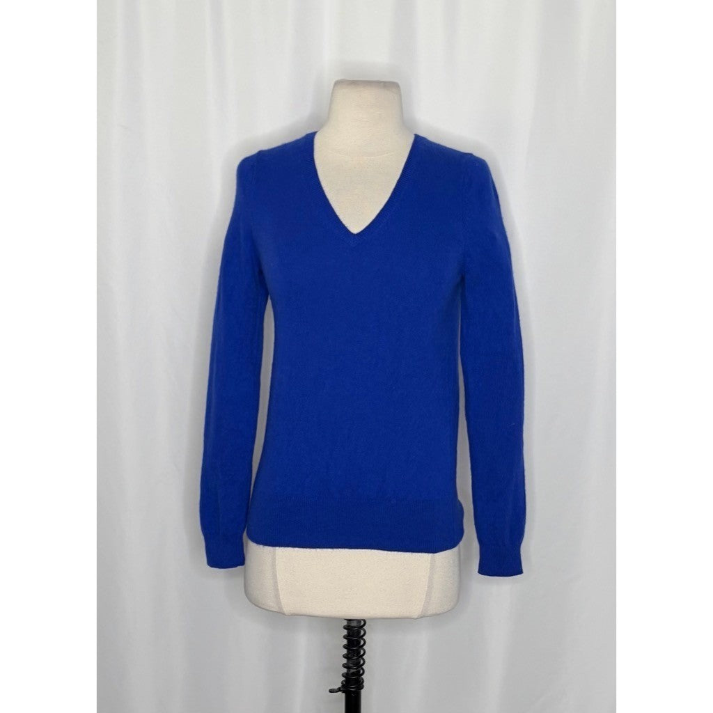 JENNIE LIU Cashmere Ava V Neck Sweater Cobalt Blue Knitwear Preppy X-Small