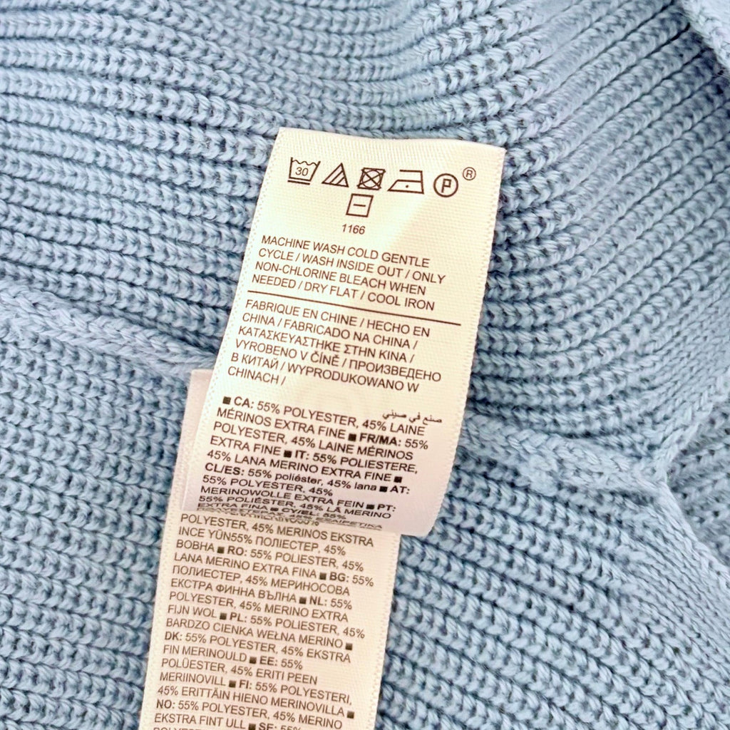 ATHLETA Hanover Refined Merino Wool V-Neck Sweater Solid Heron Blue Knit Small