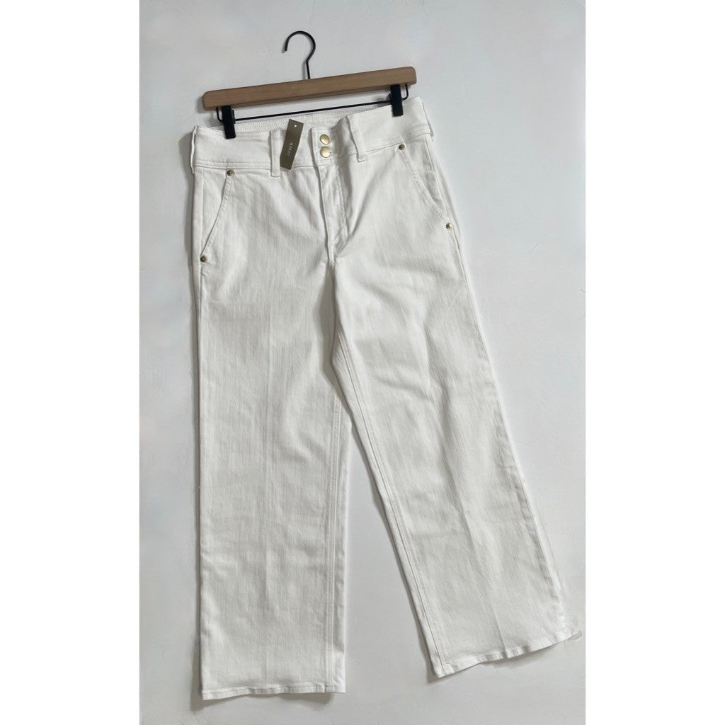 NWT!! J. CREW Slim Wide Leg Jeans Stacked Buttons Solid White Preppy Size 27