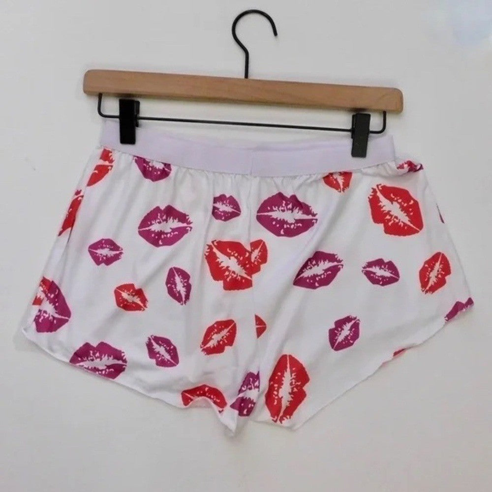 NEW!! HOT LIPS Lipstick Kiss Cropped Loungewear Two Piece Set Top Shorts Medium
