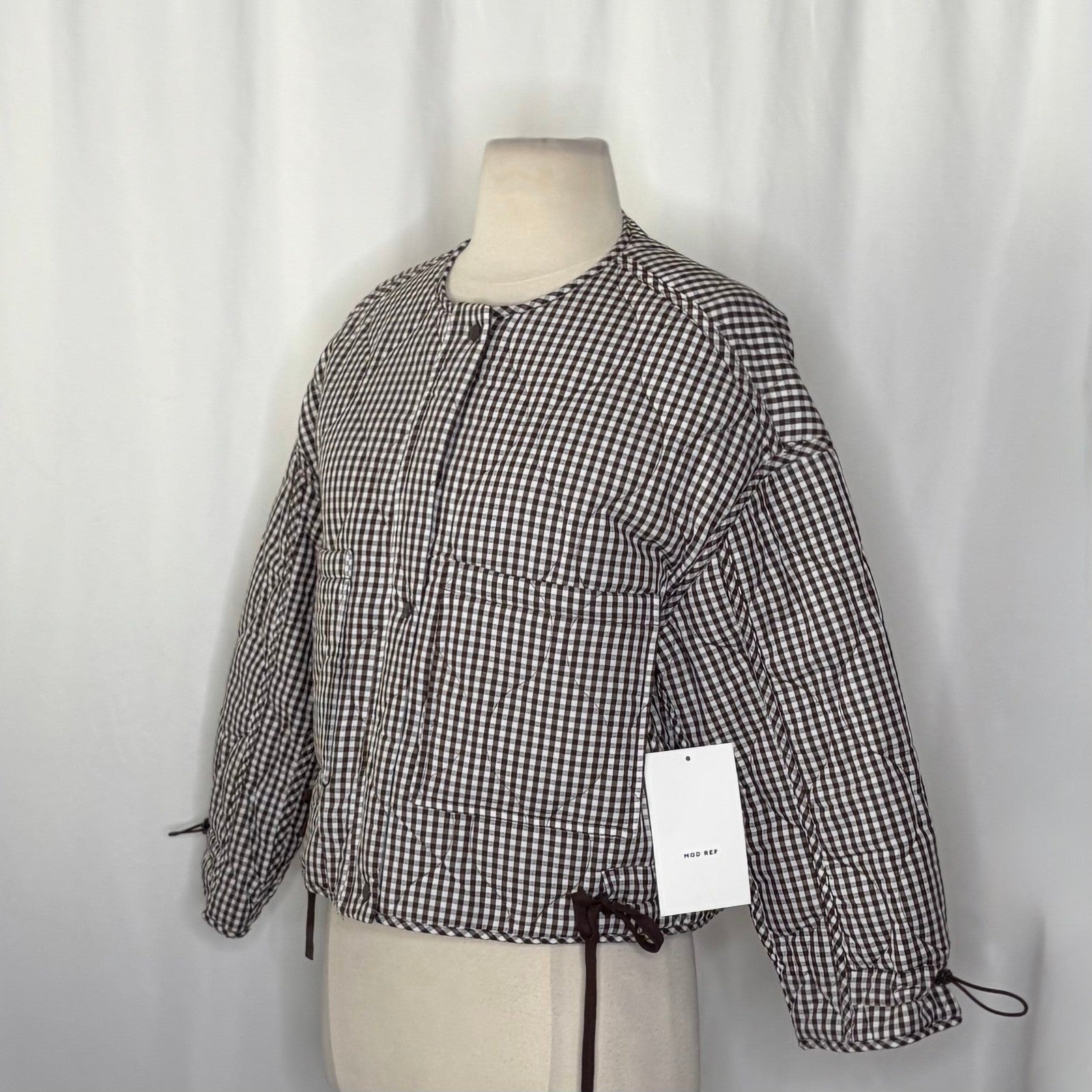 NWT!! MOD REF The Rochelle Jacket Brown White Gingham Check Quilted X-Small