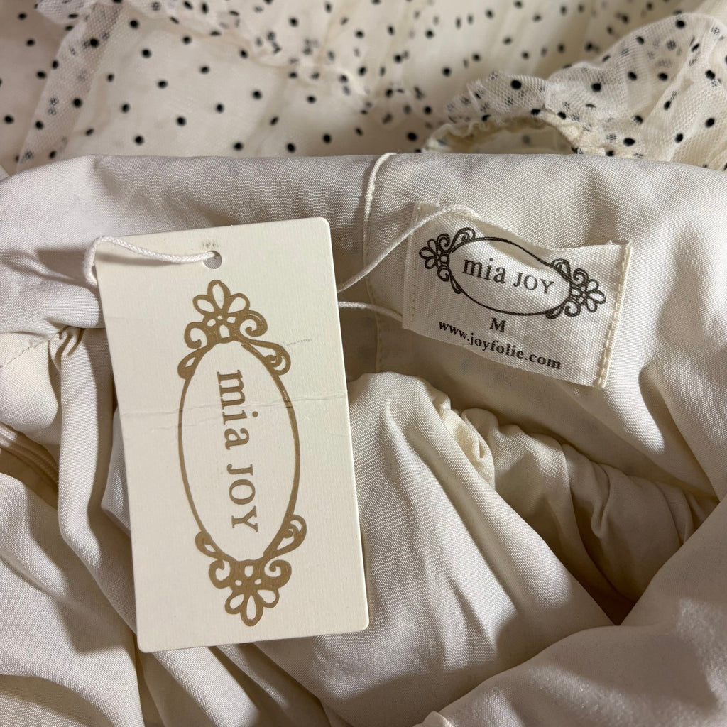 NWT!! Joyfolie MIA JOY Perla Tulle Puff Dress Polka Dots Ivory Black Medium