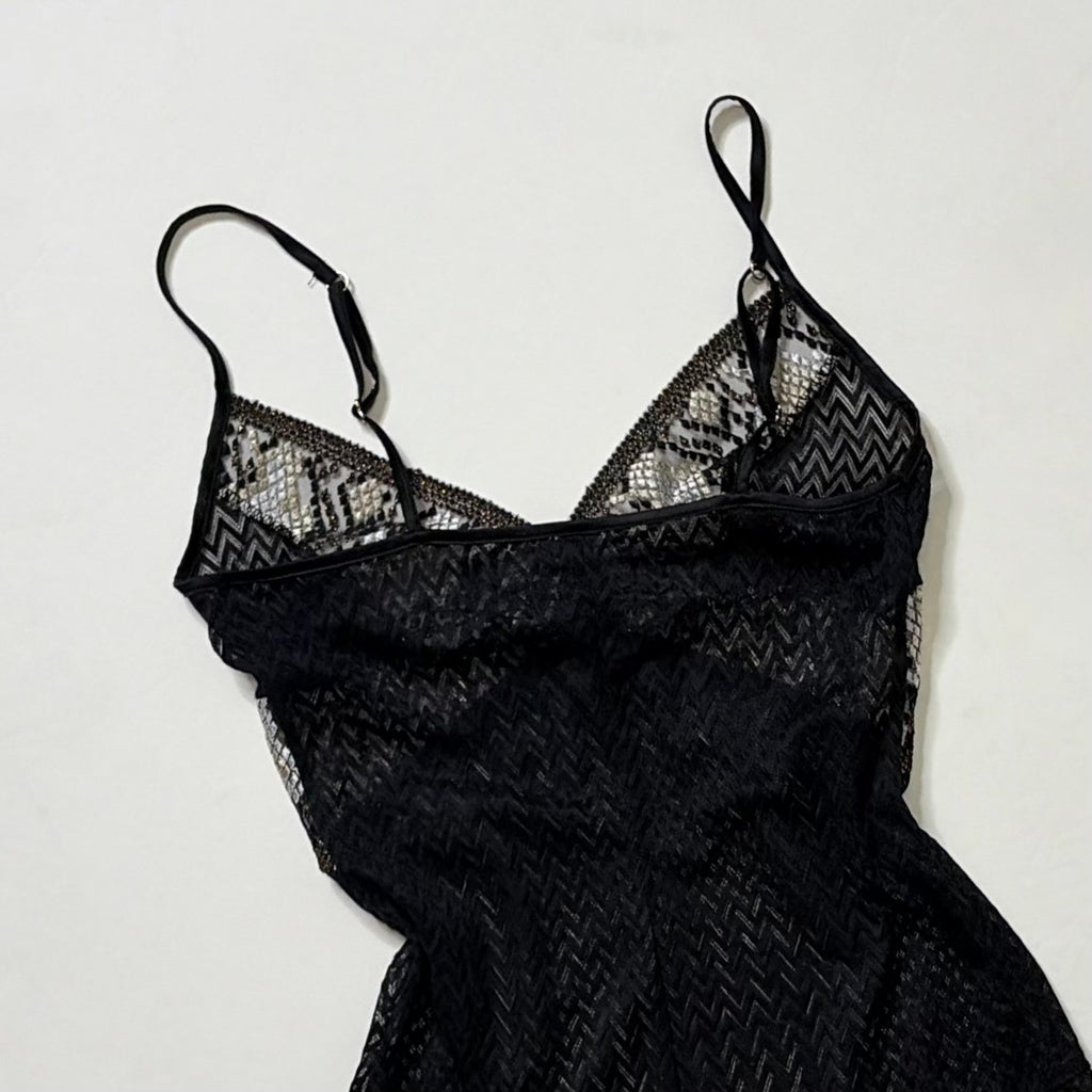INTIMISSIMI Snake Charmer Embroidered Bodysuit Chevron Lace Lingerie Small