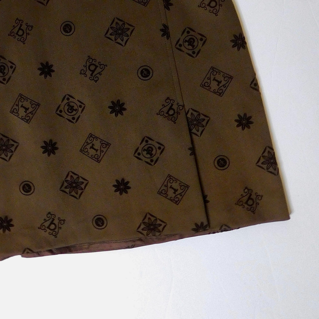 ROCCOBAROCCO Jeans Italian Brown Logo Print A-Line Skirt Flocked Office Size 8