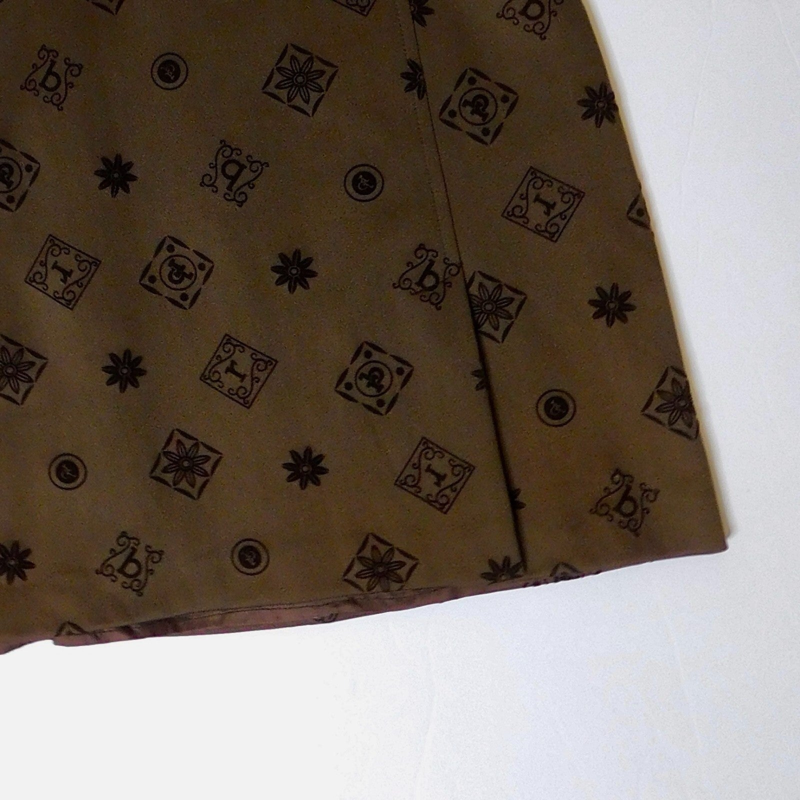 ROCCOBAROCCO Jeans Italian Brown Logo Print A-Line Skirt Flocked Office Size 8