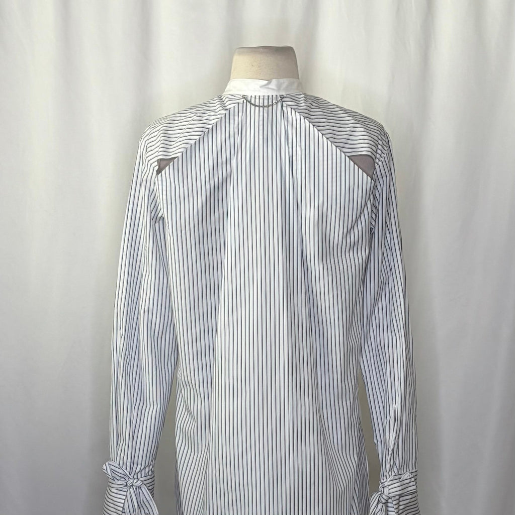 RAG & BONE Dylan Silk Tie Sleeve Striped Blouse Blue White Popover Poplin Small