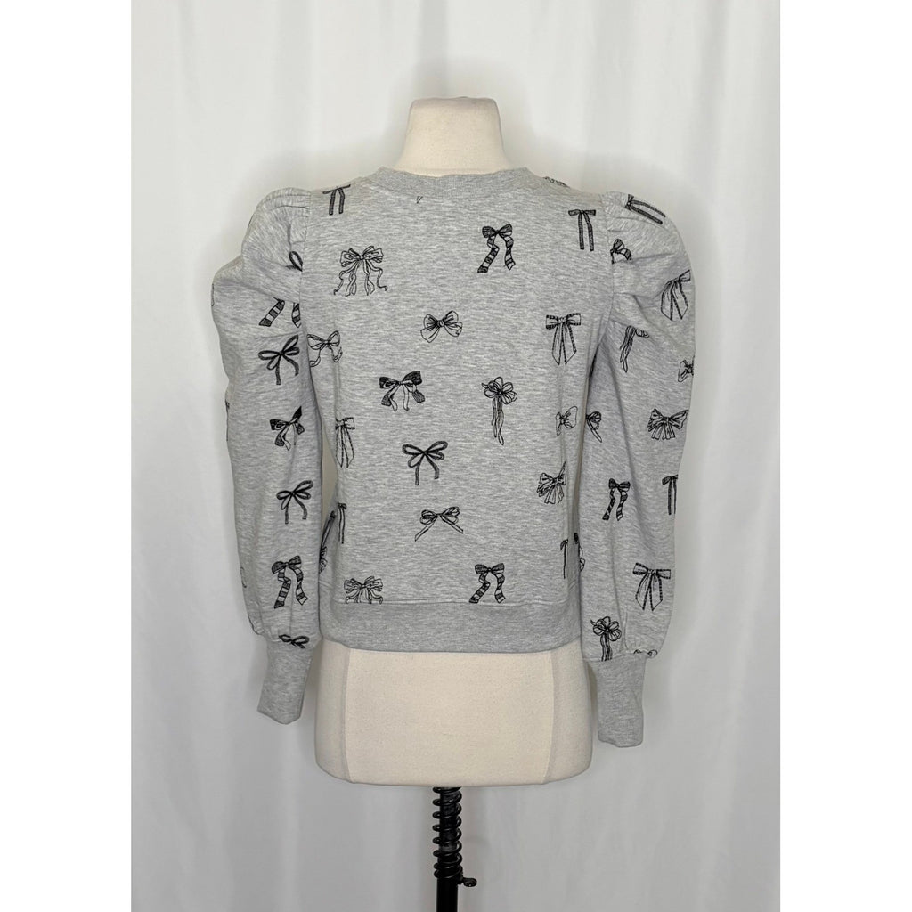 Anthropologie MAEVE Puff Sleeve Embroidered Bow Pattern Sweatshirt Top Small