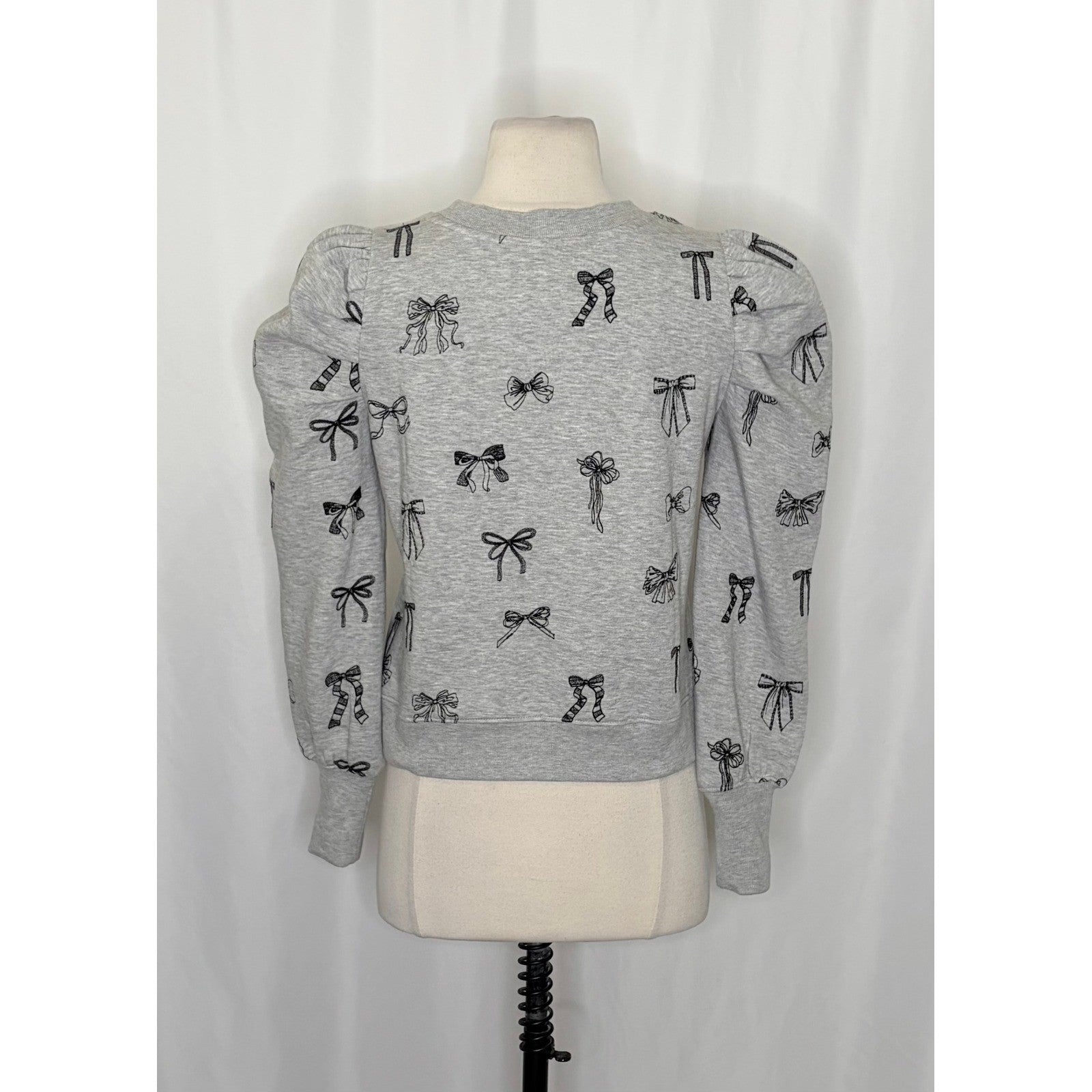 Anthropologie MAEVE Puff Sleeve Embroidered Bow Pattern Sweatshirt Top Small