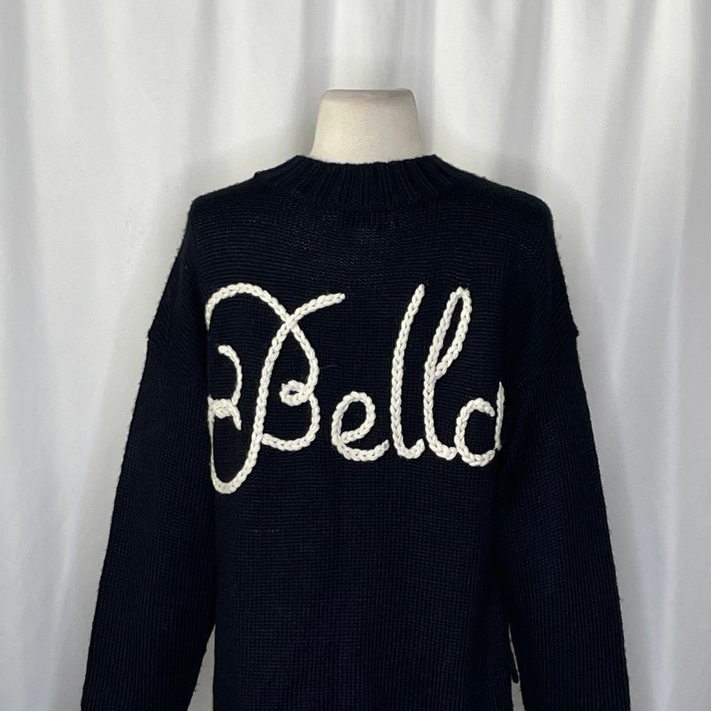 WILDFOX Couture Dinner Party Ciao Bella Black White Embroidered Sweater Small
