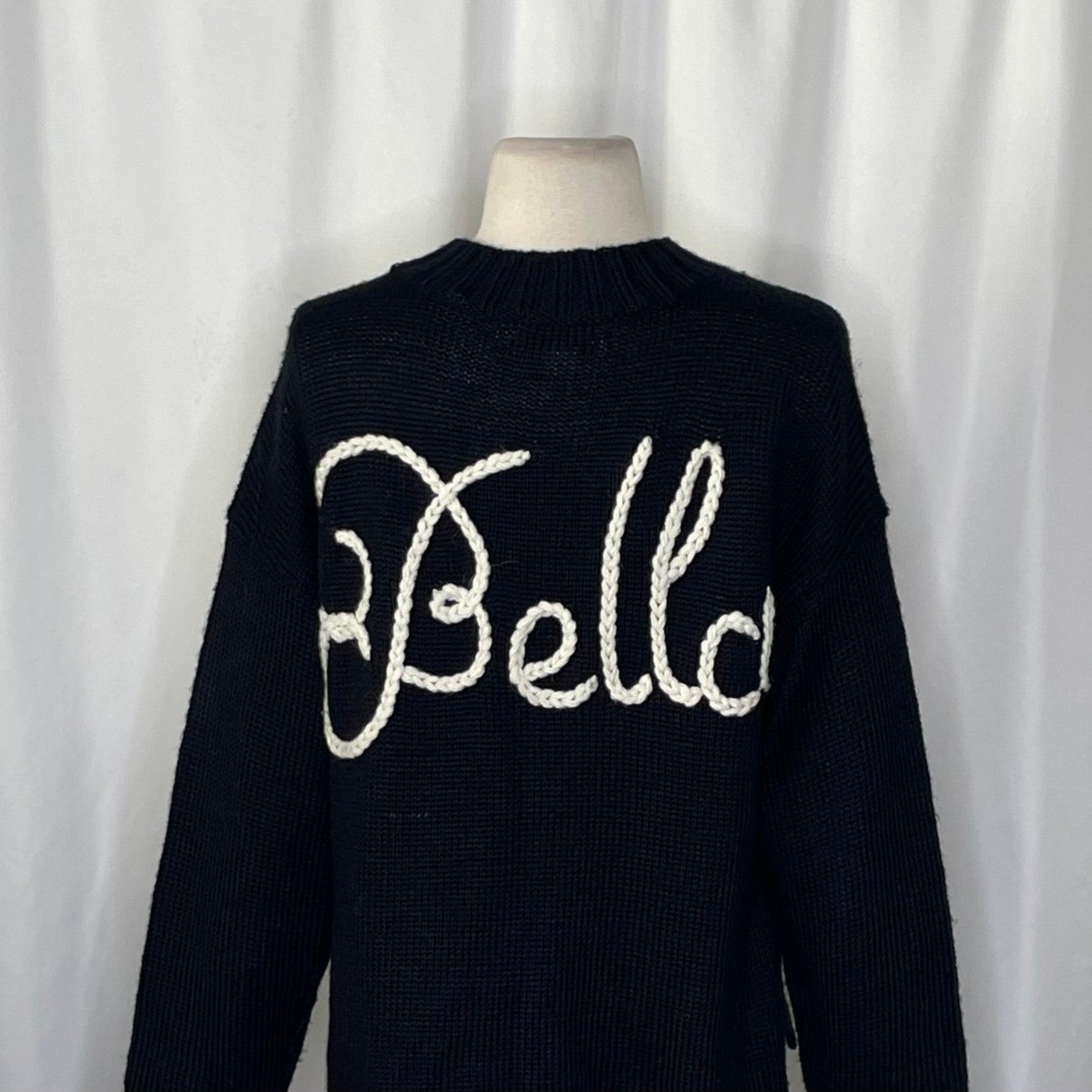 WILDFOX Couture Dinner Party Ciao Bella Black White Embroidered Sweater Small