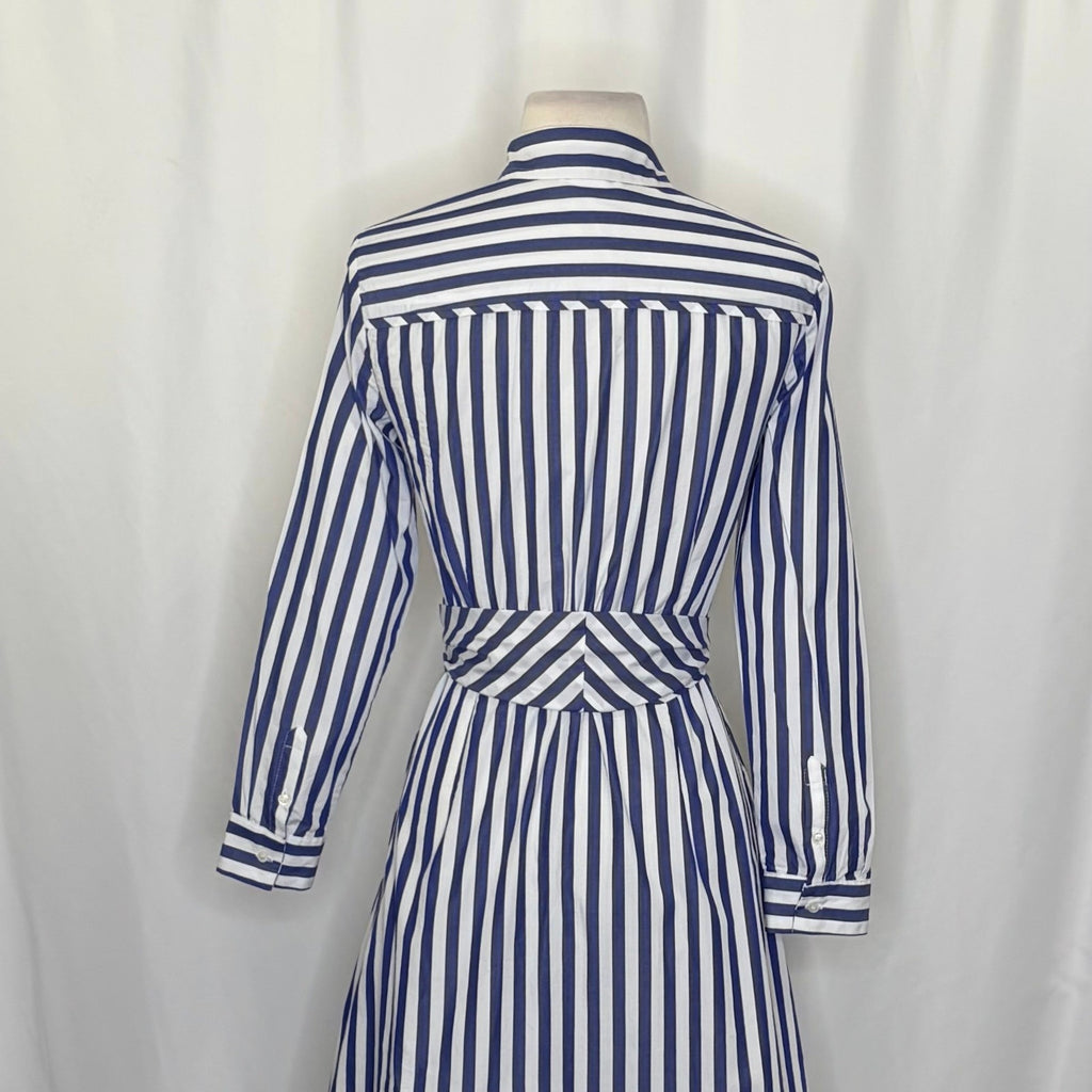 J. CREW Lighthouse Tie Waist Shirtdress Blue White Stripe Shirt Dress Size 0