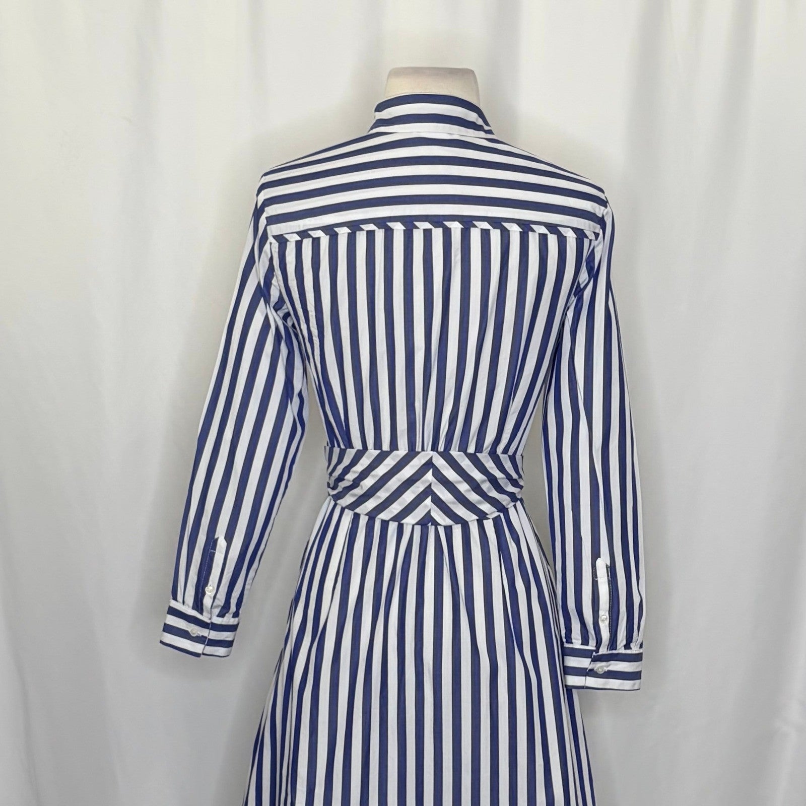 J. CREW Lighthouse Tie Waist Shirtdress Blue White Stripe Shirt Dress Size 0