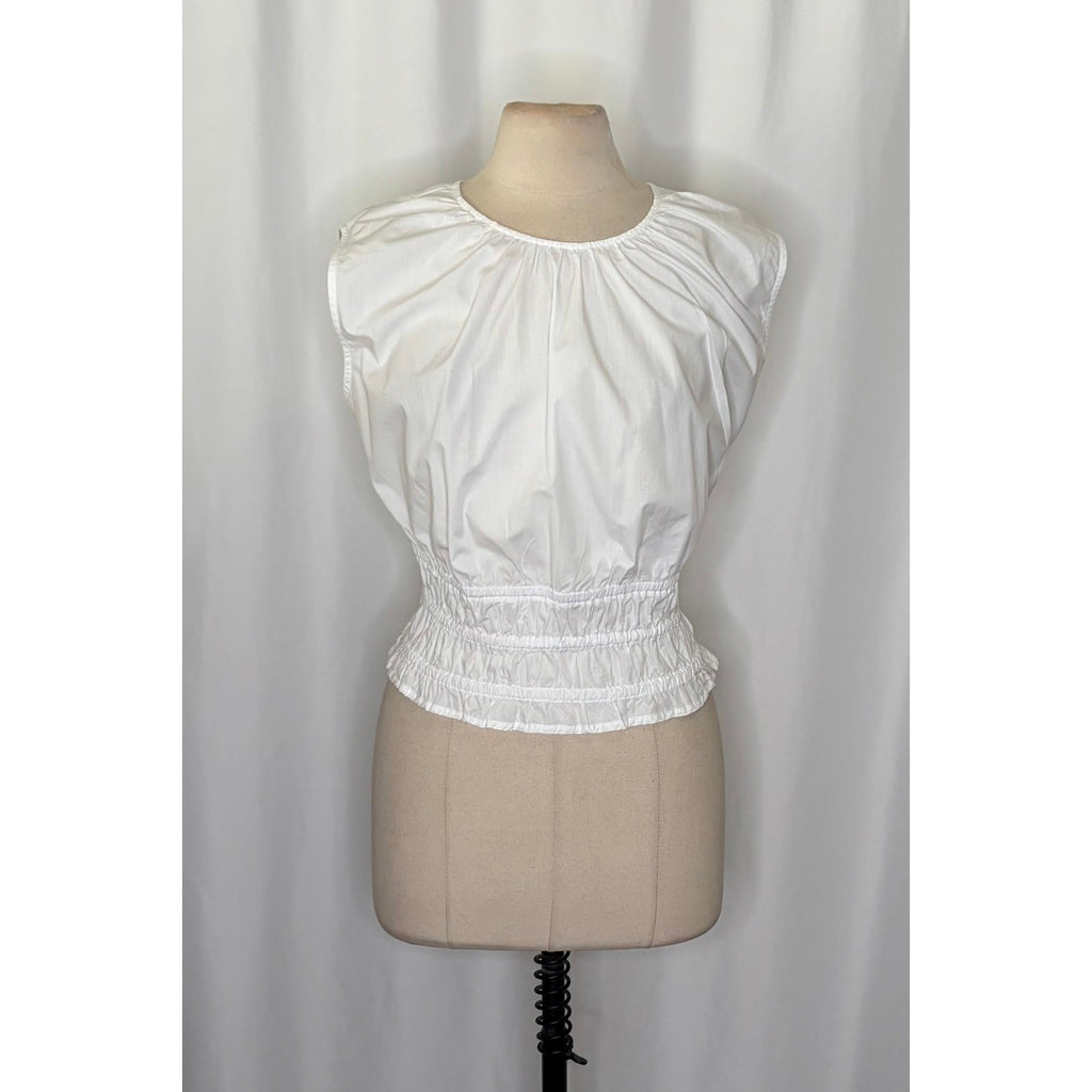 NEW!! J. CREW Hyacinth Smocked Top Blouse Cotton Poplin Solid White Preppy Large