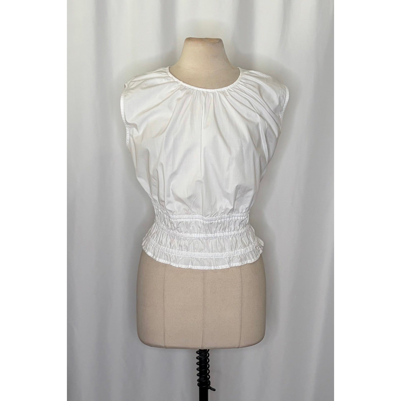 NEW!! J. CREW Hyacinth Smocked Top Blouse Cotton Poplin Solid White Preppy Large