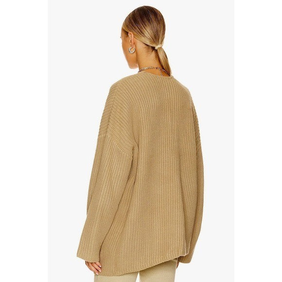 Revolve WEWOREWHAT Solid V Neck Sweater Solid Tan Oat Oversized Knitwear M/L
