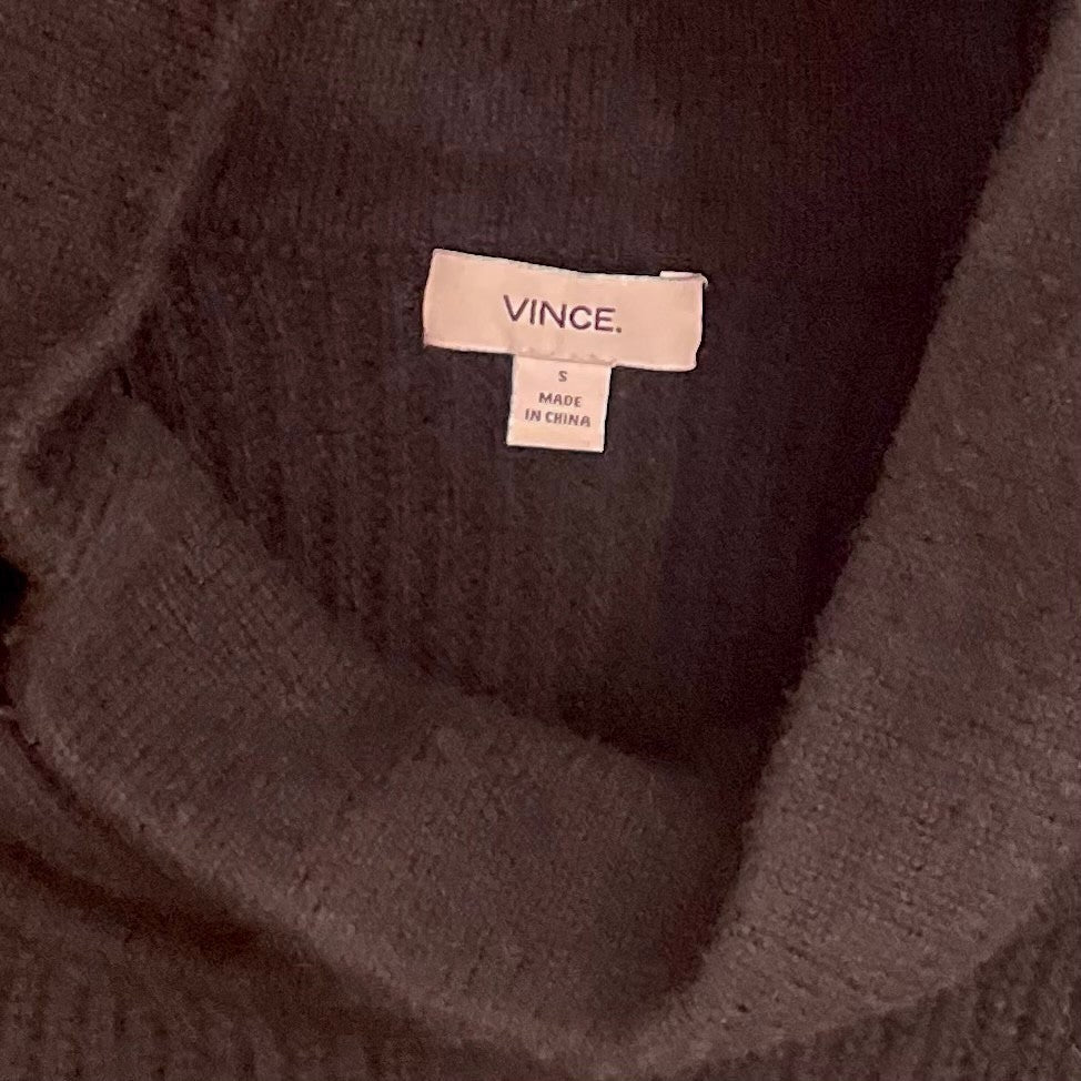 VINCE Cashmere Wool Ribbed Cowl Turtleneck Sweater Side Zipper Solid Black Small
