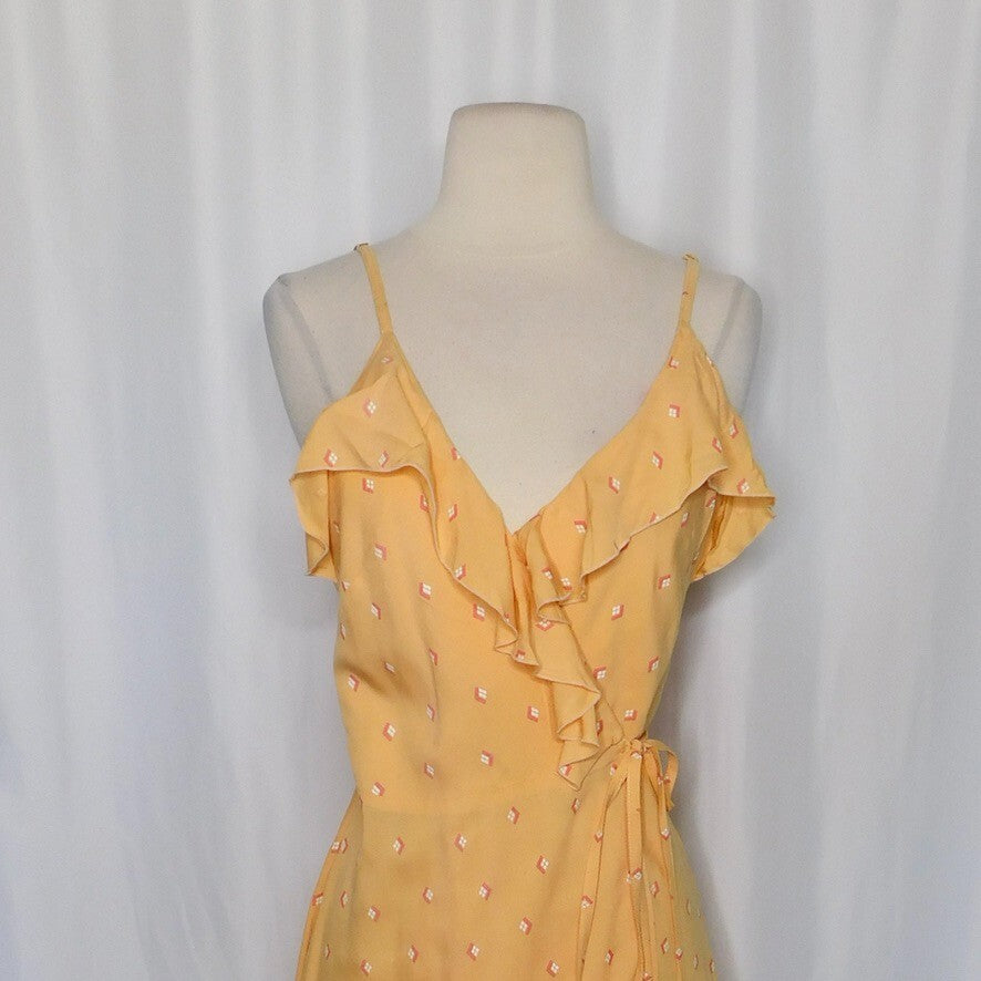 BEACHGOLD Lottie Geometric Print Wrap Dress Cover Up Tassels Tie Waist Small