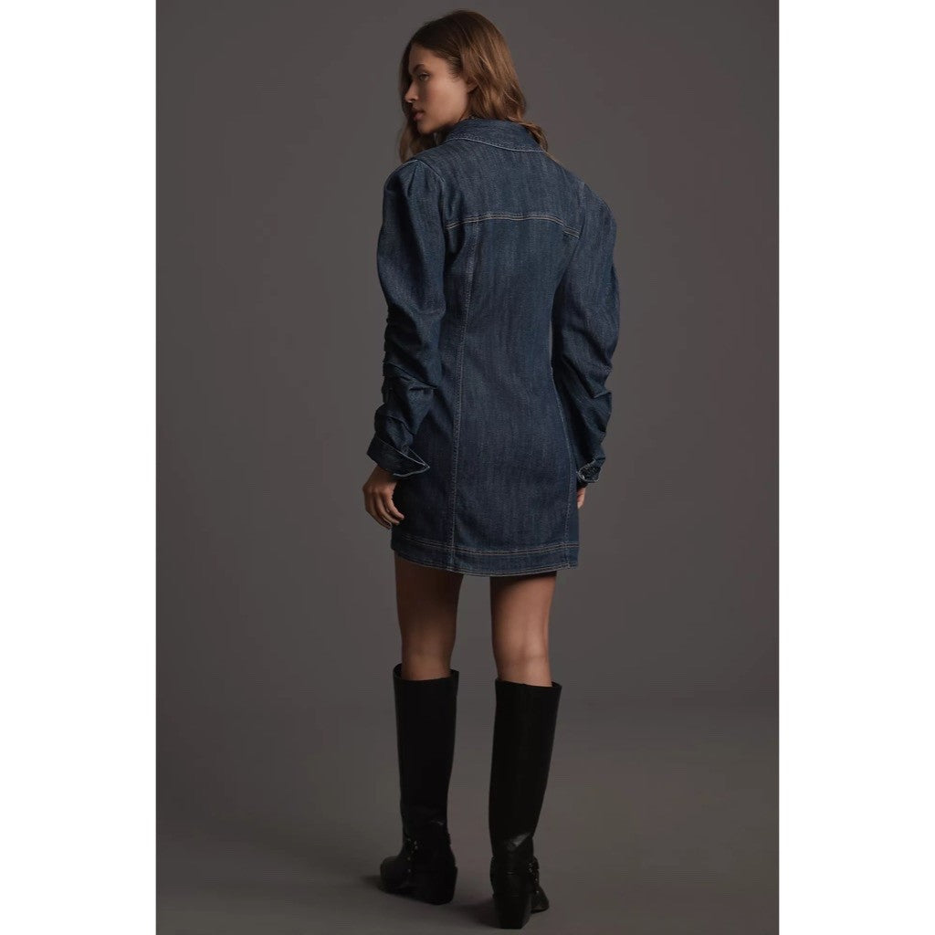 NWT! Anthropologie PILCRO Long-Sleeve Button-Front Seamed Denim Mini Dress Small