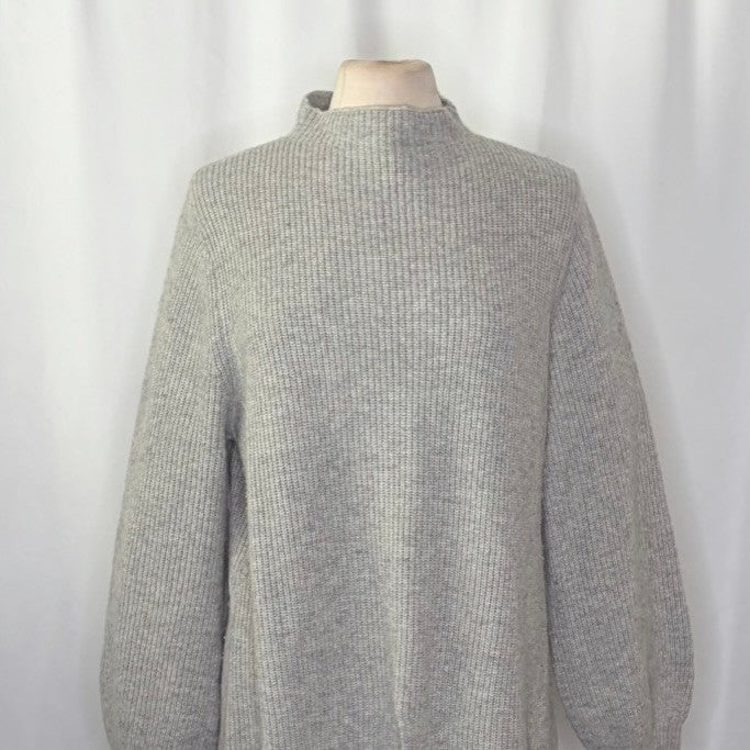 GUDRUN SJODEN Mock Neck Shaker Knit Sweater Heathered Gray Wool Yak Large
