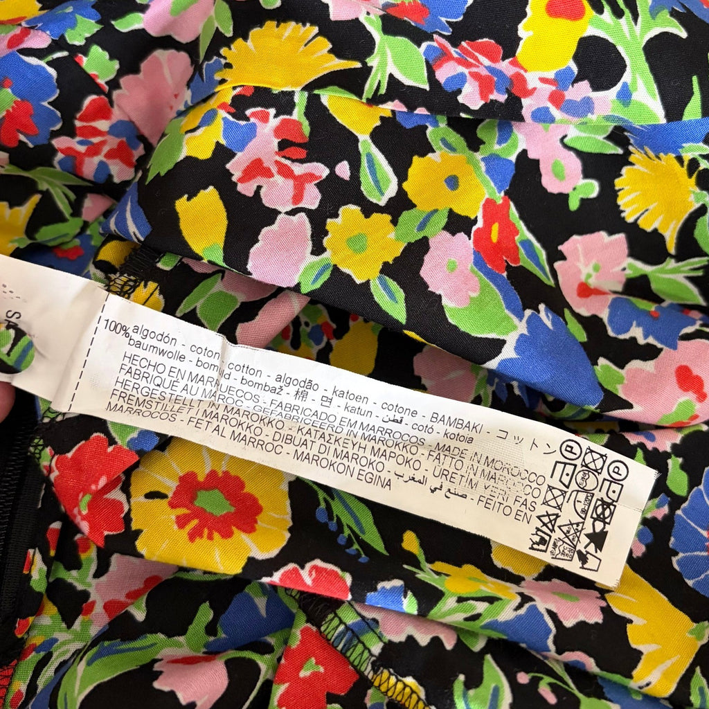 ZARA Bright Floral Mini Dress Statement Puffed Sleeves Spring Summer Black Small