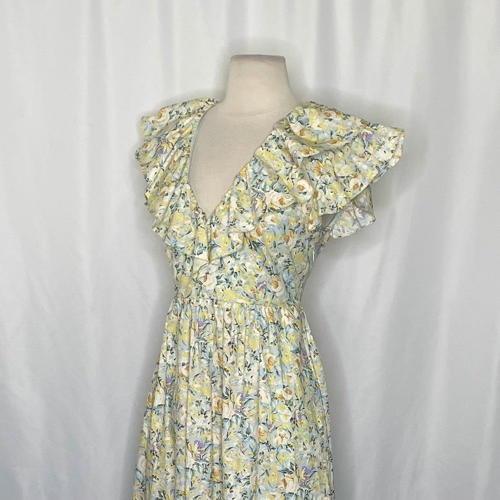 O.P.T. Kate Floral Ruffled Midi Dress One Pretty Time Pockets Ruffles Small