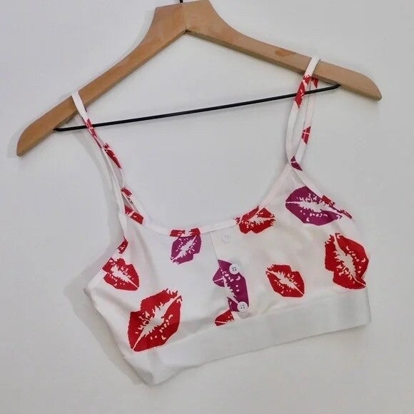 NEW!! HOT LIPS Lipstick Kiss Cropped Loungewear Two Piece Set Top Shorts Small