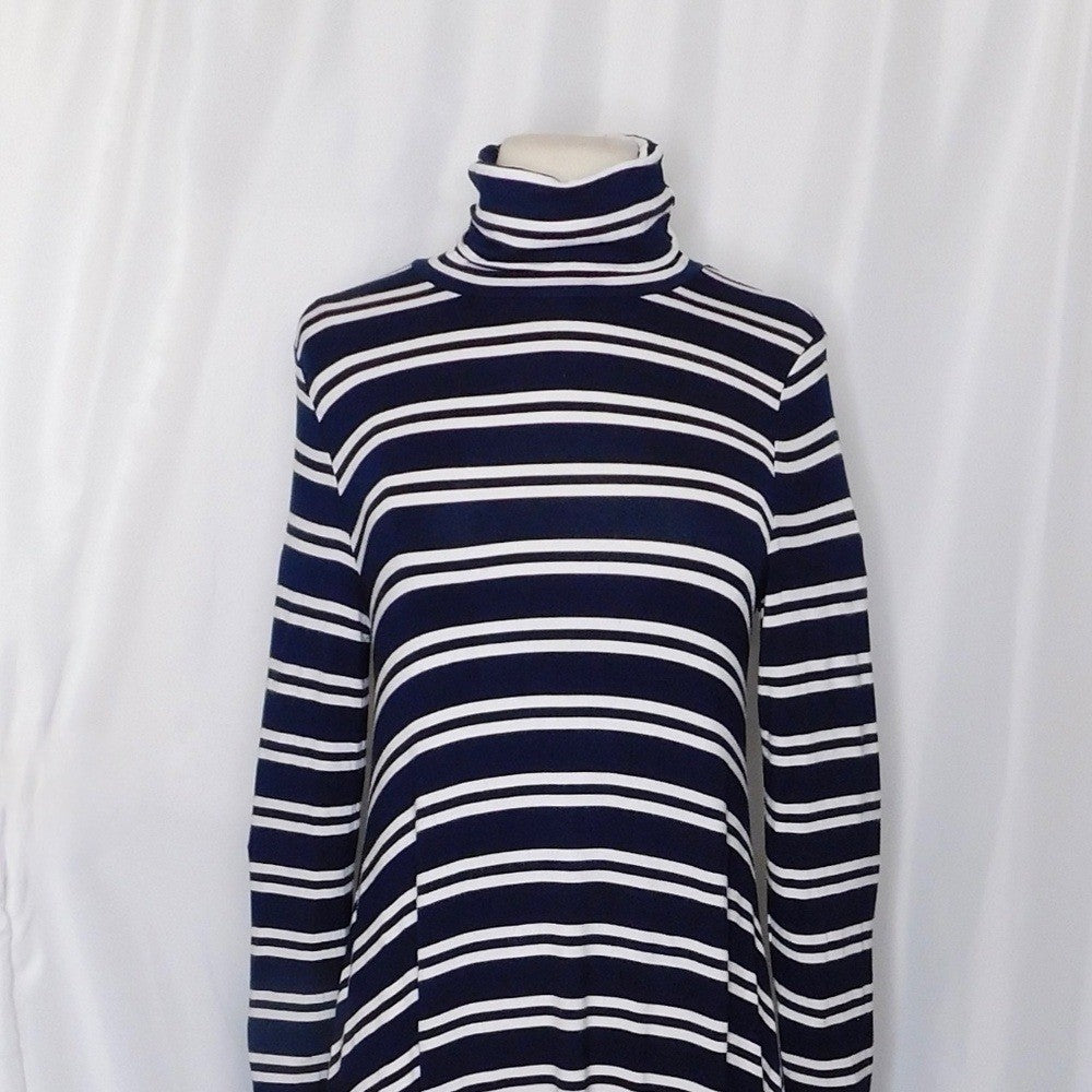 Anthropologie MAEVE Navy Blue White Striped Turtleneck Jersey Knit Dress Small