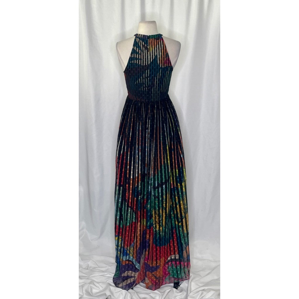 Anthropologie GEISHA DESIGNS Kalinka Maxi Dress Halter Embellished Clip Dot 0