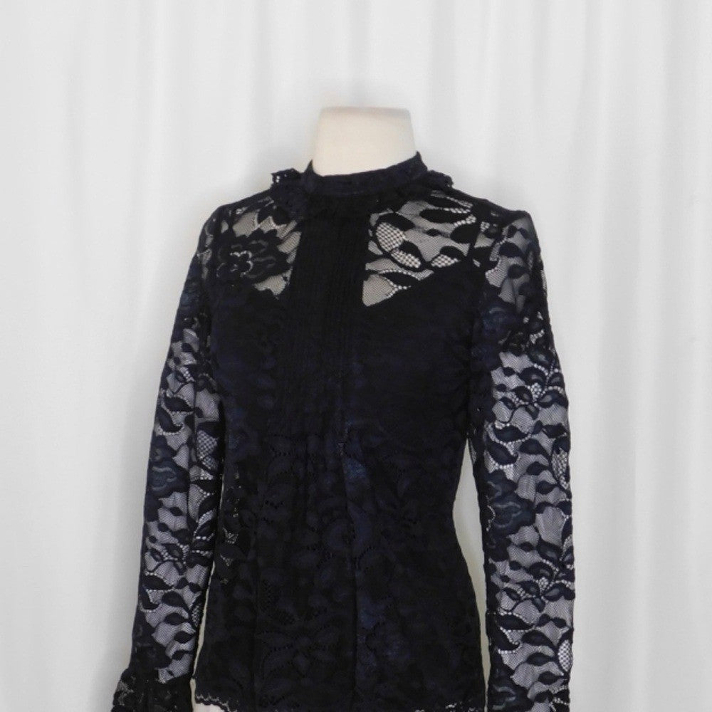 NWT!! J. CREW Lace Mockneck Top Black Floral Victorian Coquette Romantic Size 00