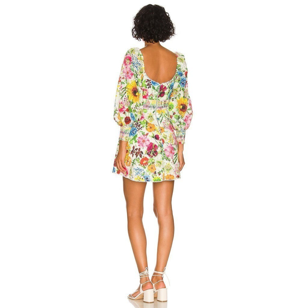 ALICE + OLIVIA Crawford Sweetheart Mini Dress Floral Puff Sleeves Lace Up Size 0