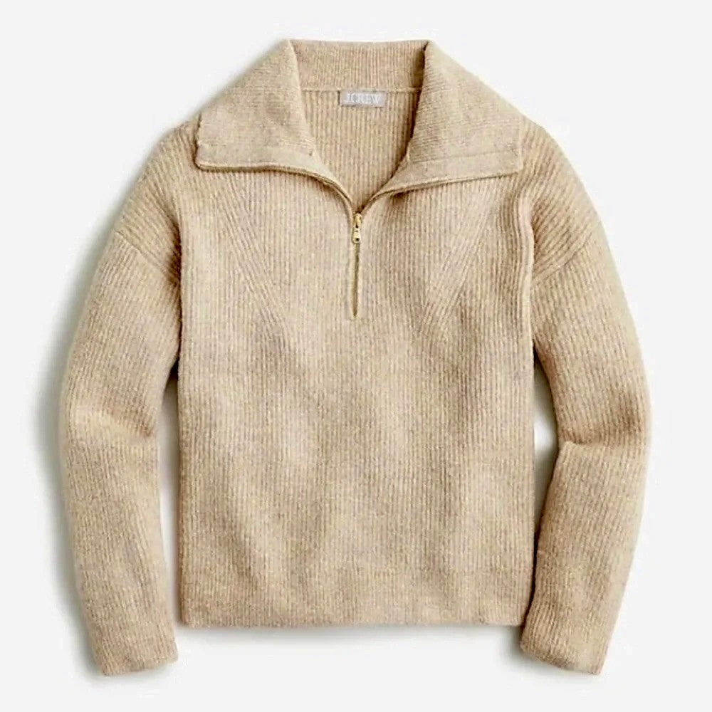 J. CREW Half Zip Stretch Sweater Merino Wool Alpaca Heathered Stone Knit Medium