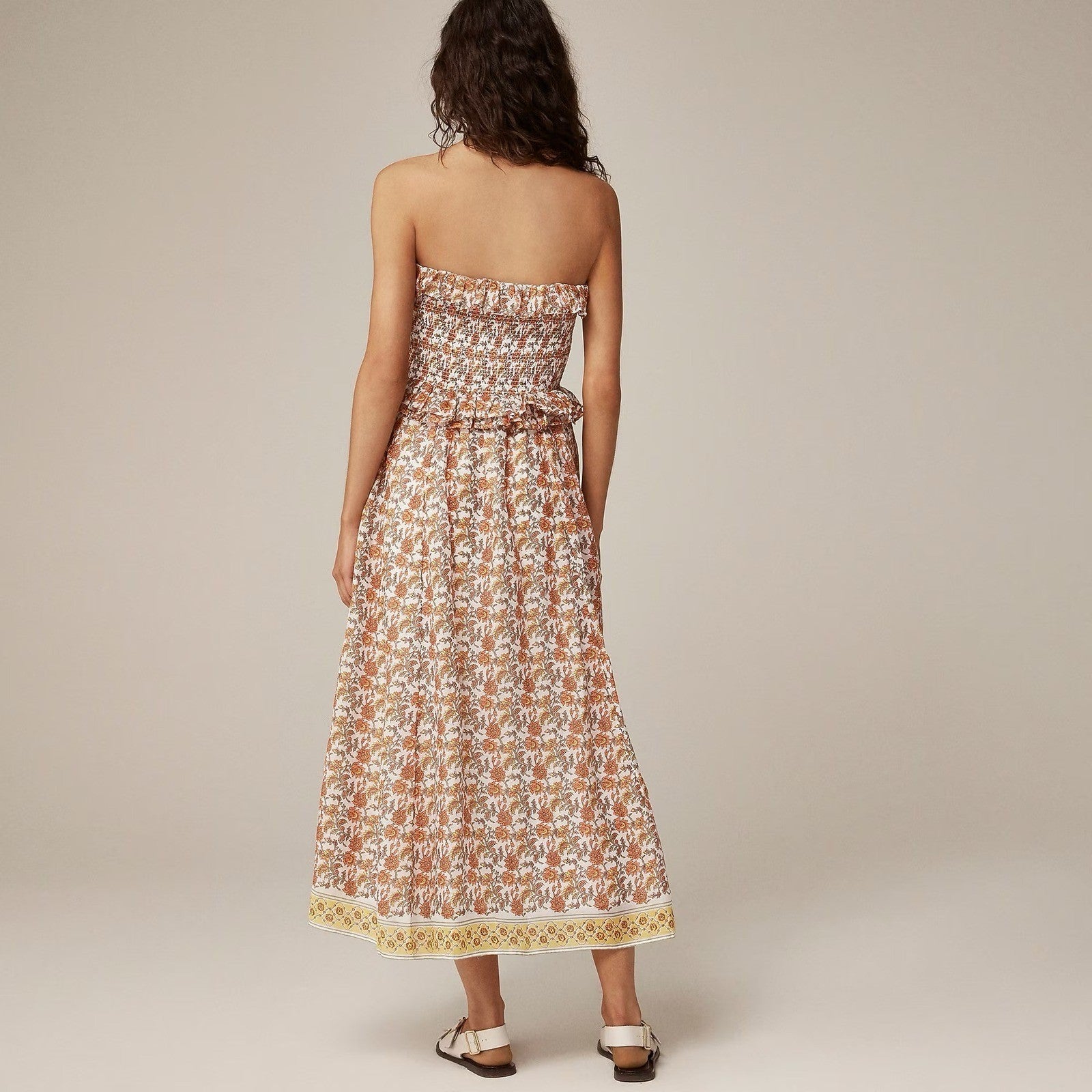 NWT!! J. CREW Ravenna Dress Sunset Rose Blockprint Floral Ramie Strapless Medium